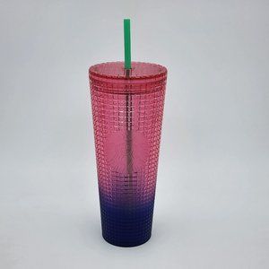 Starbucks 2022 Watermelon Pink Purple Gradient Ombre Grid 24oz Venti Tumbler Cup